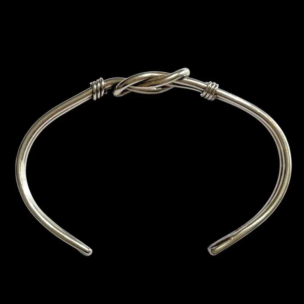 Vintage Silver Tone Knot Cuff Thin Bracelet Twist Wire Handmade Artisan Jewelry